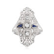 C. 1950 Vintage .40 ct. t.w. Diamond Dinner Ring with Synthetic Sapphire Accents in 18kt White Gold