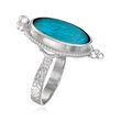 Italian Blue Venetian Glass and Mother-Of-Pearl Ring in Sterling Silver