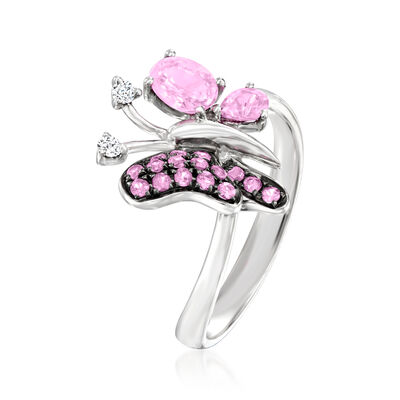 .80 ct. t.w. Pink Sapphire Asymmetrical Butterfly Ring with Diamond Accents in 18kt White Gold
