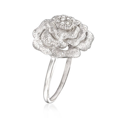 Sterling Silver Rose Ring with Diamond Accents