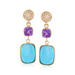 Turquoise and .70 ct. t.w. Amethyst Drop Earrings with .10 ct. t.w. Diamonds in 14kt Yellow Gold