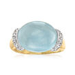 12.00 Carat Aquamarine Ring with Diamond Accents in 14kt Yellow Gold