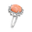 C. 1970 Vintage Pink Coral and .25 ct. t.w. Diamond Ring in 14kt White Gold
