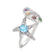.55 ct. t.w. Multi-Gemstone Starfish and Seashell Ring in Sterling Silver