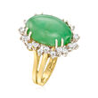 C. 1980 Vintage Jade and 1.30 ct. t.w. Diamond Ring in 14kt Yellow Gold