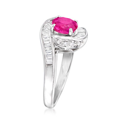 C. 1990 Vintage 1.03 Carat Ruby Swirl Ring with .37 ct. t.w. Diamonds in Platinum