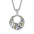 Sterling Silver and 18kt Yellow Gold Bali-Style Leaf Circle Pendant Necklace