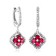 C. 2012 Vintage 1.00 ct. t.w. Ruby and .35 ct. t.w. Diamond Clover Drop Earring in 14kt White Gold