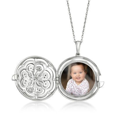 .10 ct. t.w. Diamond Floral Round Locket Necklace in Sterling Silver