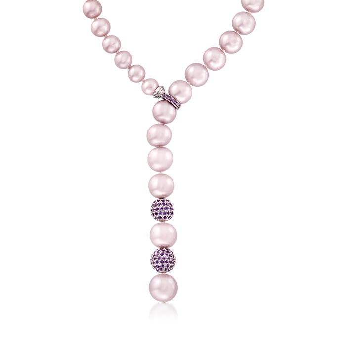 9-14.6mm Pink Cultured Pearl and 3.50 ct. t.w. Amethyst Necklace with 18kt White Gold