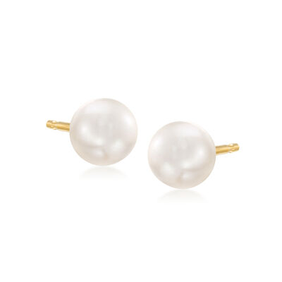 7-8mm Cultured Pearl Linear Drop Earrings with Diamond Accents in 14kt Yellow Gold