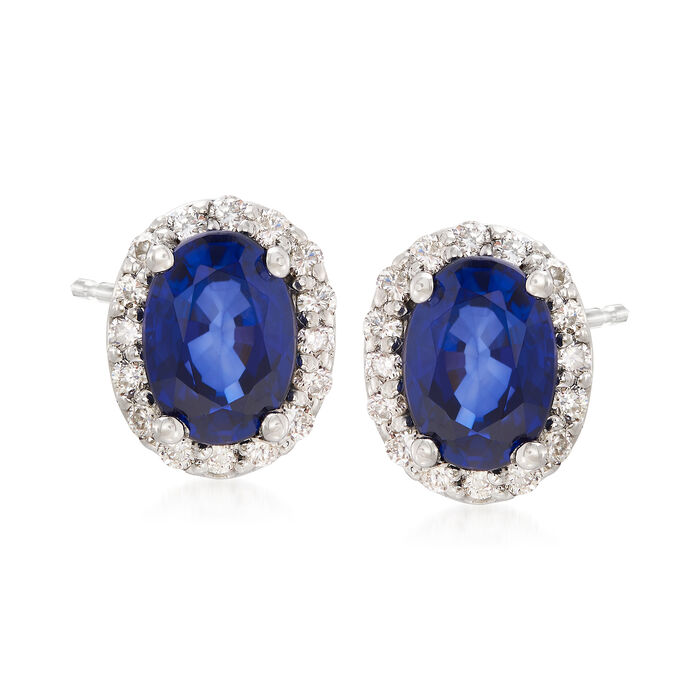 2.30 ct. t.w. Sapphire and .30 ct. t.w. Diamond Stud Earrings in 14kt White Gold