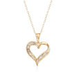 C. 1980 Vintage .25 ct. t.w. Baguette Diamond Heart Pendant Necklace in 14kt Yellow Gold