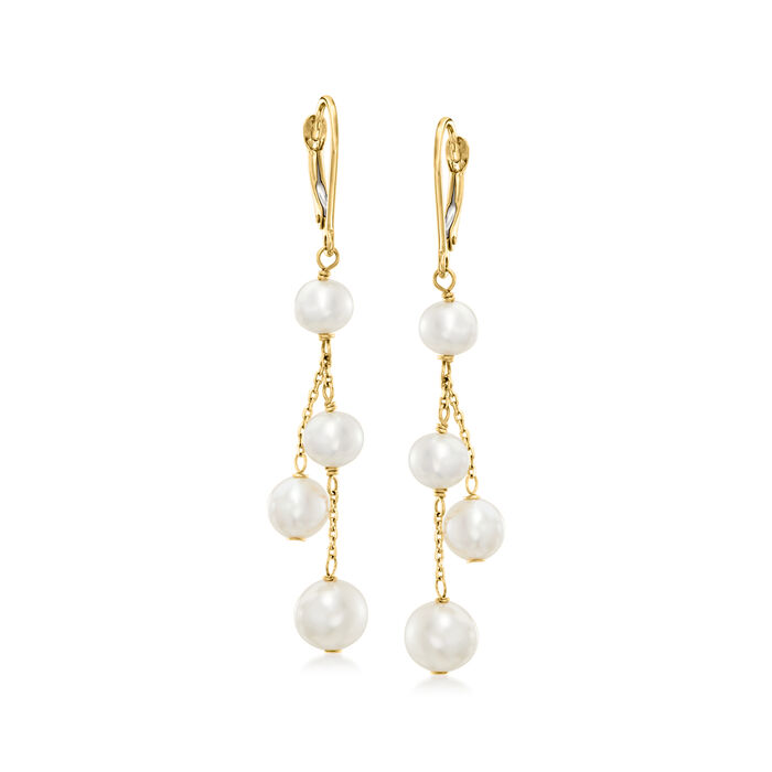 5-8mm Cultured Pearl Drop Earrings in 14kt Yellow Gold