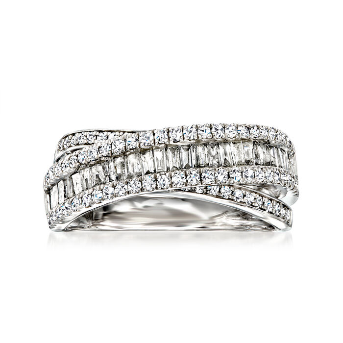 1.00 ct. t.w. Baguette and Round Diamond Crossover Ring in Sterling Silver