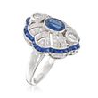 C. 1990 Vintage 3.30 ct. t.w. Sapphire and .50 ct. t.w. Diamond Ring in 18kt White Gold