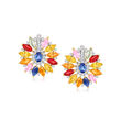 4.40 ct. t.w. Multicolored Sapphire and .38 ct. t.w. Diamond Earrings in 14kt Yellow Gold