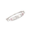 Child's Sterling Silver Personalized ID Bracelet with Pink Enamel Flowers