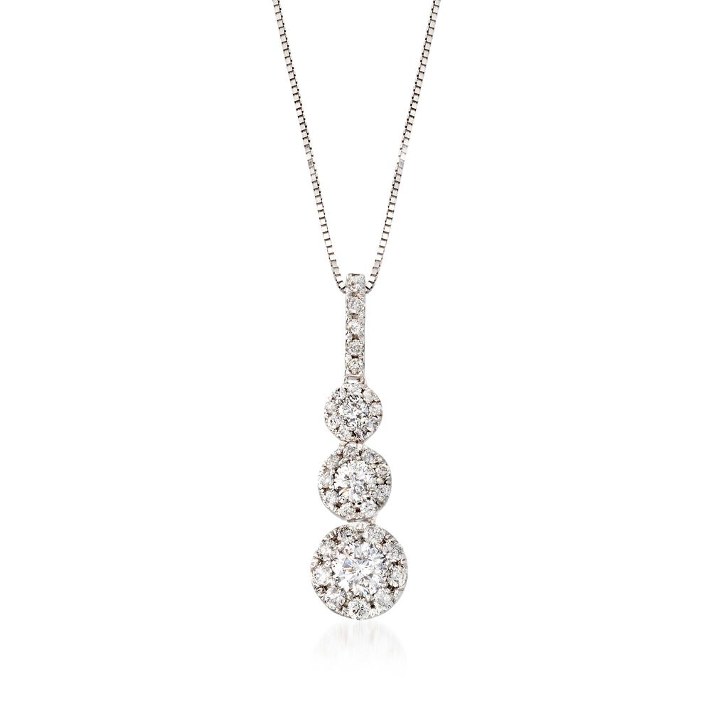 75 Ct T W Diamond Three Tier Halo Pendant Necklace In 14kt White