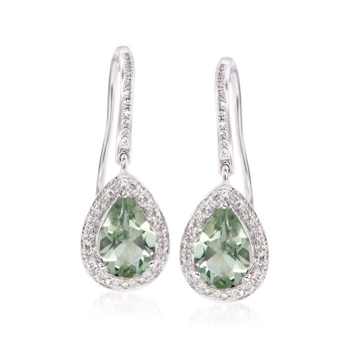 2.20 ct. t.w. Green Prasiolite and .20 ct. t.w. Diamond Earrings in 14kt White Gold