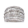 2.00 ct. t.w. Baguette and Round Diamond Three-Row Ring in 14kt White Gold