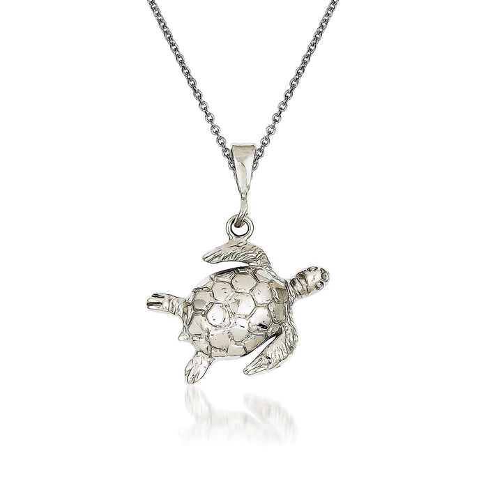 14kt White Gold Turtle Pendant Necklace