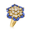 C. 1985 Vintage 2.54 ct. t.w. Sapphire and .80 ct. t.w. Diamond Flower Ring in 18kt Yellow Gold