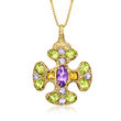 C. 1980 Vintage 3.00 ct. t.w. Multi-Gemstone Cross Pendant Necklace in 14kt Yellow Gold