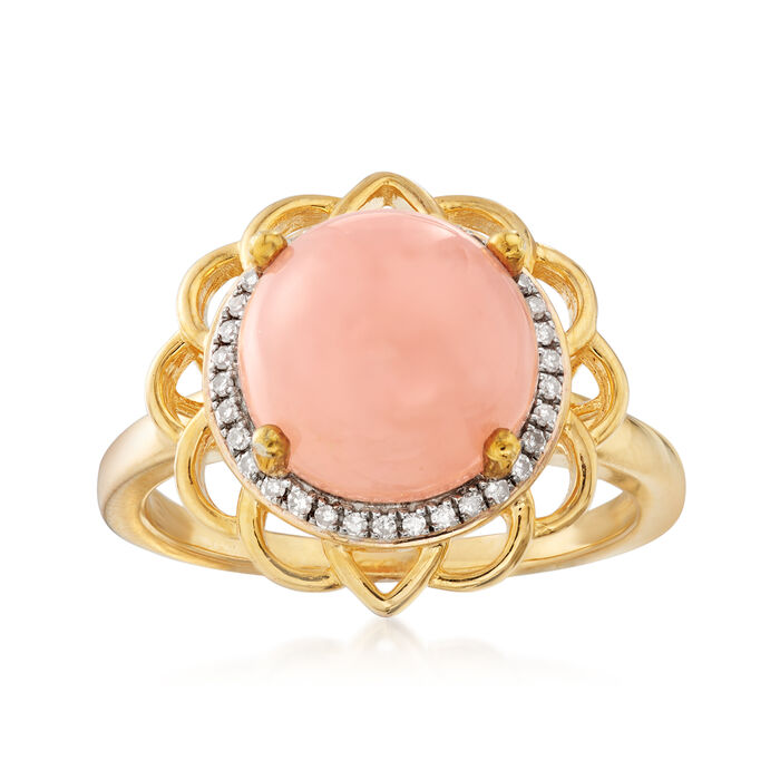 Pink Opal and .10 ct. t.w. Diamond Ring in 18kt Gold Over Sterling