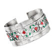 Italian Multicolored Enamel Floral Cuff Bracelet in Sterling Silver
