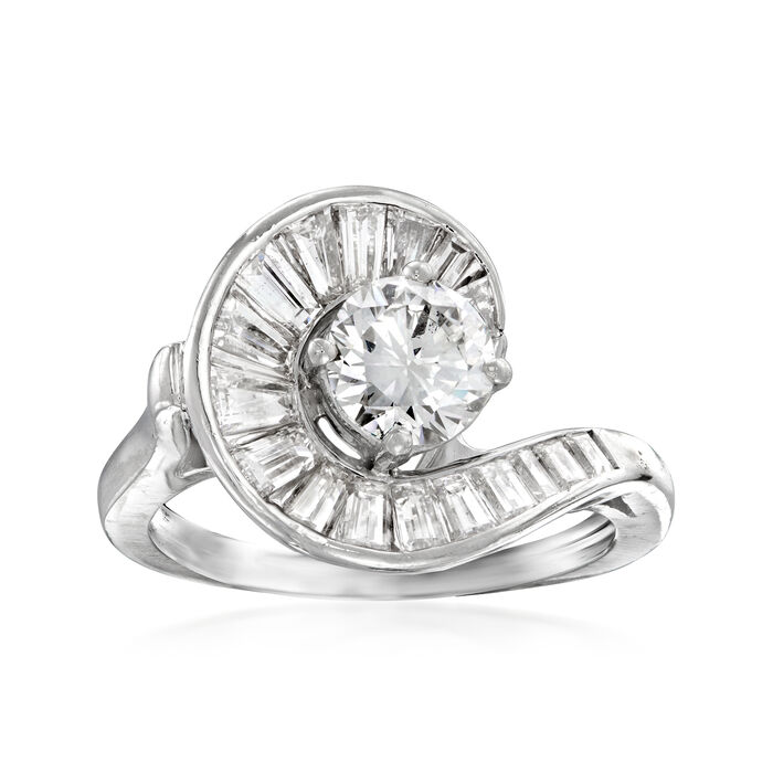 C. 2010 Vintage .93 Carat Certified Diamond and 1.10 ct. t.w. Diamond Swirl Ring in Platinum