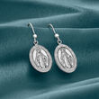 Italian Sterling Silver Miraculous Medal Drop Earrings