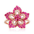 1.00 ct. t.w. Pink Sapphire and .20 ct. t.w. Diamond Flower Ring in 14kt Rose Gold