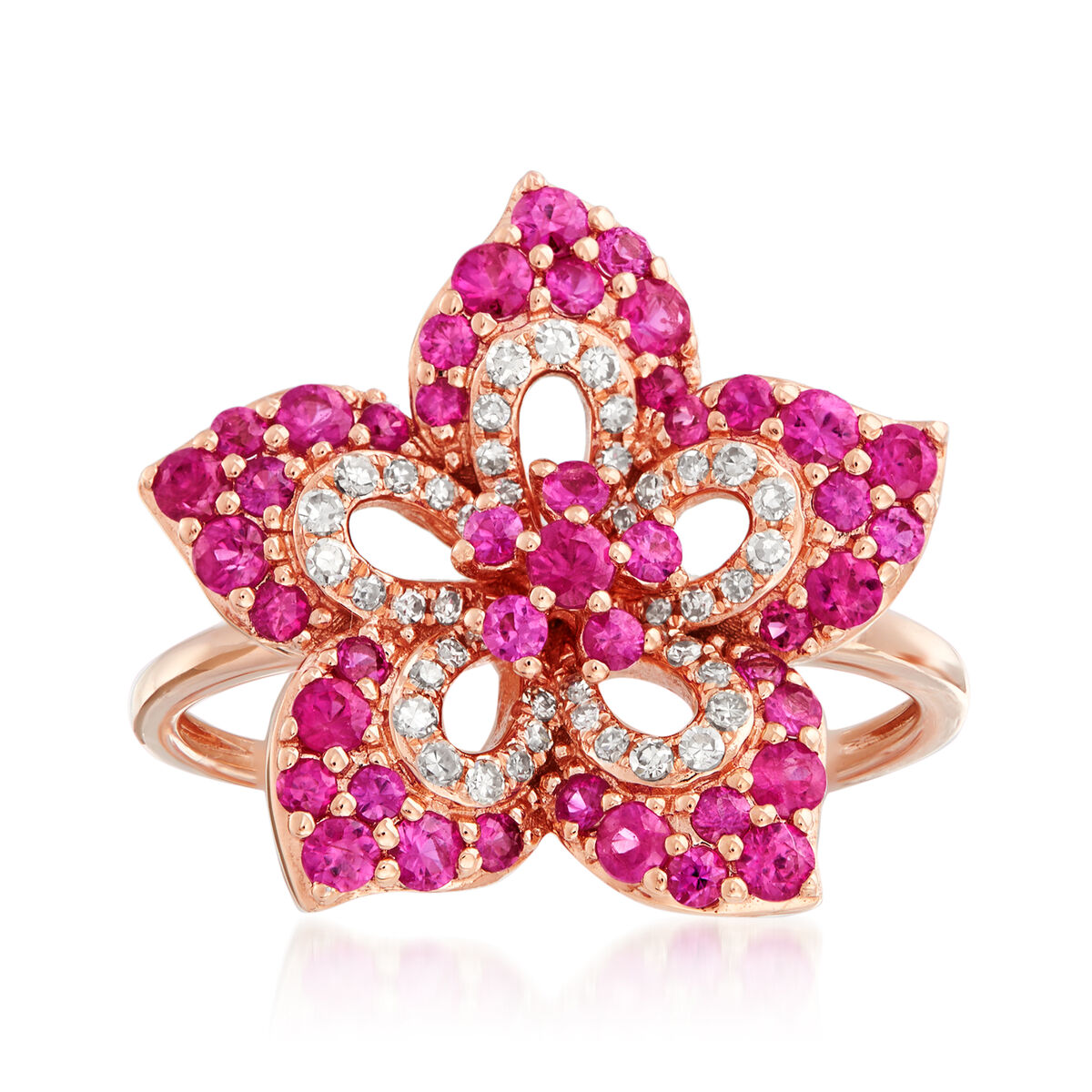 1.00 ct. t.w. Pink Sapphire and .20 ct. t.w. Diamond Flower Ring in ...