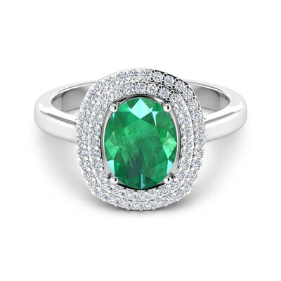 1.60 Carat Emerald and .27 ct. t.w. Diamond Ring in 14kt White Gold