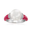 10-10.5mm Cultured South Sea Pearl Ring with 1.00 ct. t.w. Rubies and .26 ct. t.w. Diamonds in 18kt White Gold