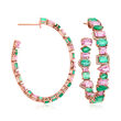 7.25 ct. t.w. Pink Sapphire and 7.00 ct. t.w. Emerald C-Hoop Earrings with .30 ct. t.w. Diamonds in 18kt Rose Gold