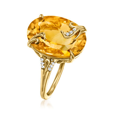9.50 Carat Citrine Ring with Diamond Accents in 18kt Gold Over Sterling