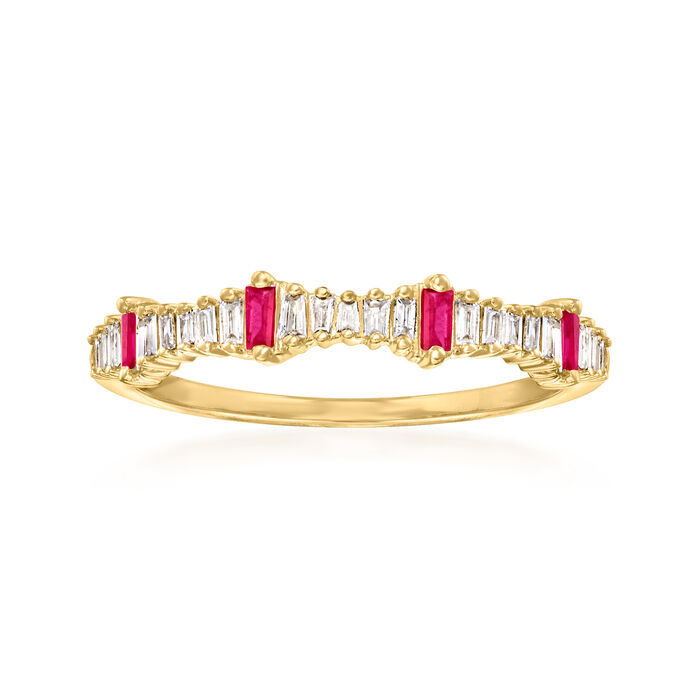 .14 ct. t.w. Diamond and .10 ct. t.w. Ruby Stackable Ring in 14kt Yellow Gold