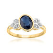 1.40 Carat Sapphire Leaf Ring with Diamond Accents in 14kt Yellow Gold