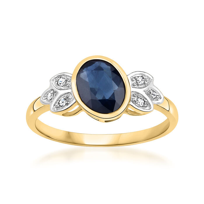1.40 Carat Sapphire Leaf Ring with Diamond Accents in 14kt Yellow Gold