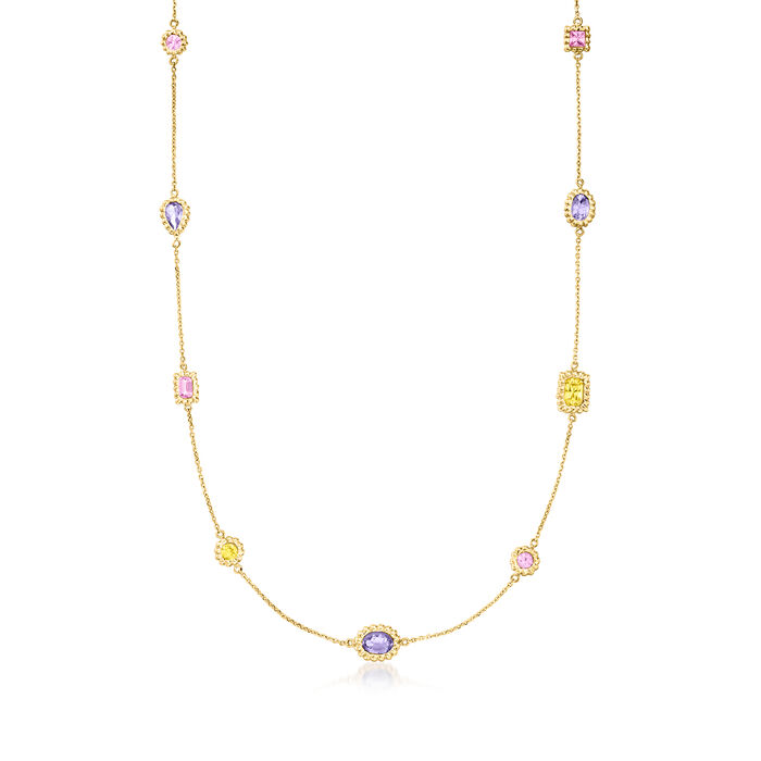 3.90 ct. t.w. Multi-Gemstone Station Necklace in 14kt Yellow Gold