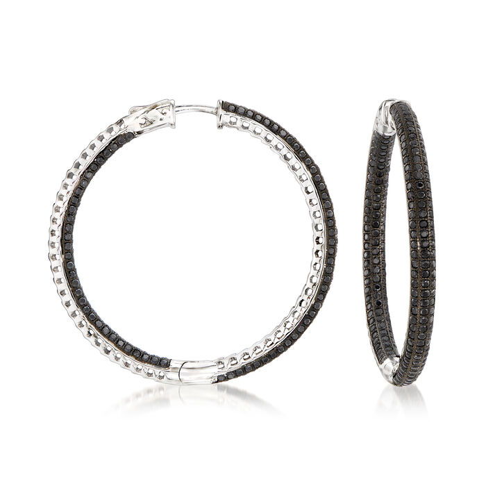 7.25 ct. t.w. Black Spinel Inside-Outside Hoop Earrings in Sterling Silver