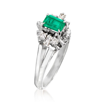 C. 1990 Vintage .25 Carat Emerald and .15 ct. t.w. Diamond Ring in Platinum