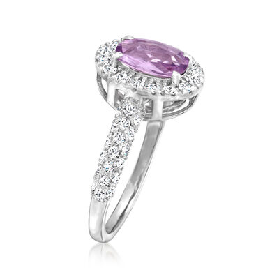 1.00 Carat Pink Sapphire Halo Ring with .65 ct. t.w. Diamonds in 14kt White Gold