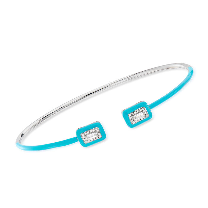 .20 ct. t.w. Diamond Cuff Bracelet with Turquoise Enamel in 18kt White Gold