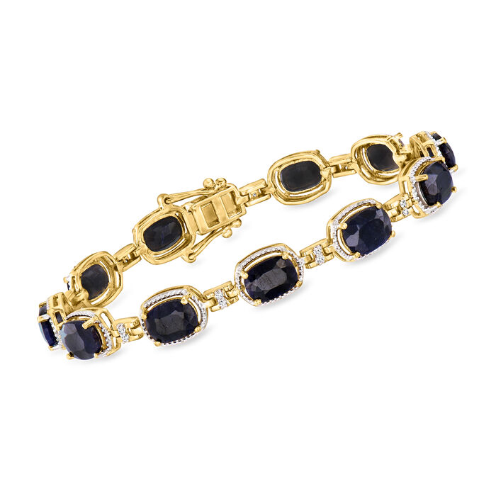 19.00 ct. t.w. Sapphire and .21 ct. t.w. Diamond Bracelet in 18kt Gold Over Sterling