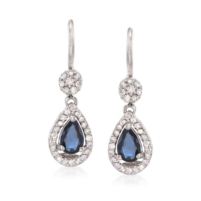 1.00 ct. t.w. Sapphire and .34 ct. t.w. Diamond Drop Earrings in 14kt White Gold