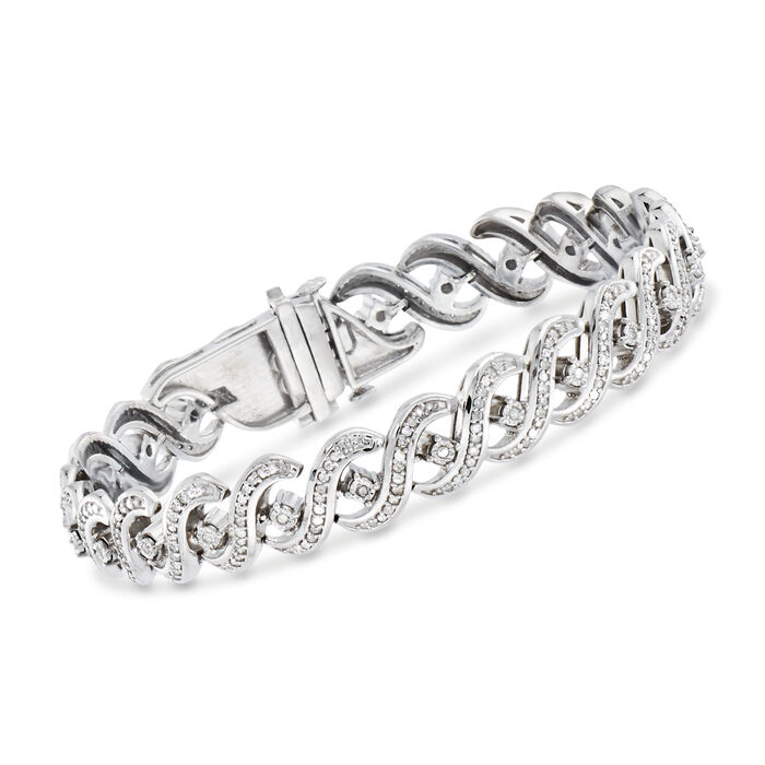 1.00 ct. t.w. Diamond Wavy Link Bracelet in Sterling Silver