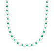 8-8.5mm Cultured Pearl and 13.00 ct. t.w. Emerald Bead Necklace with 14kt Yellow Gold